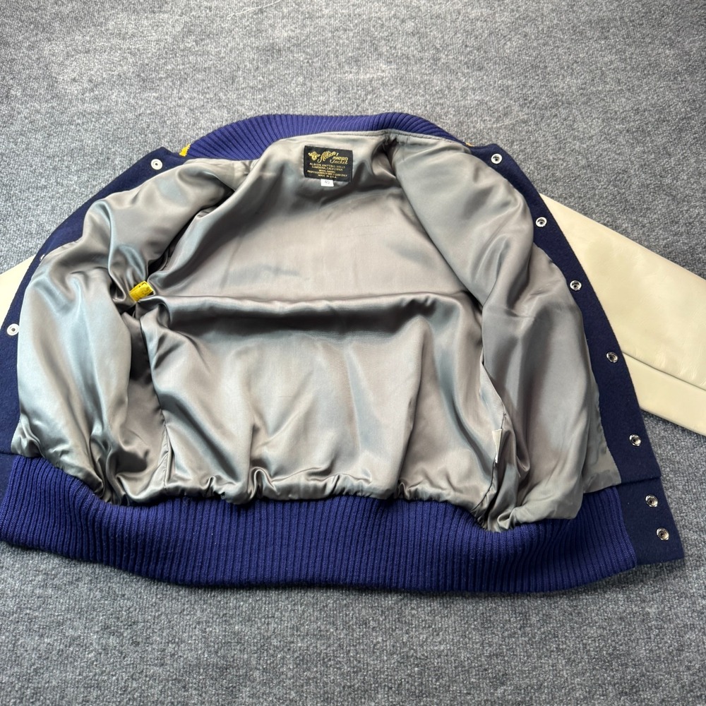 Vintage Albion UCLA Varsity Jacket 40 Mens M Blue Wool Cowhide Leather Sleeves - Picture 7 of 8